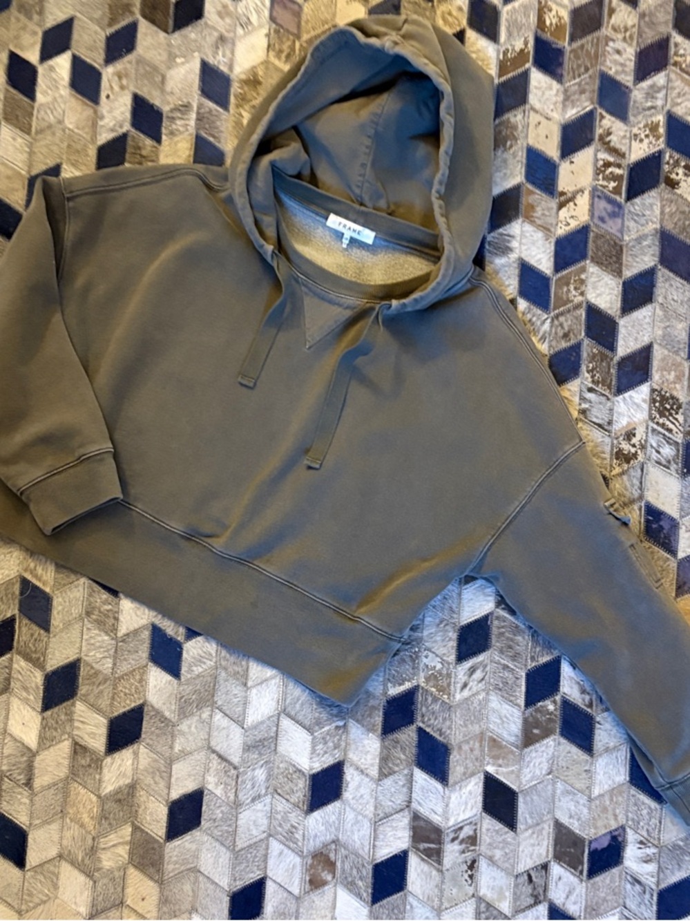 Frame Denim Olive Green Cropped Hoodie Sweatshirt
